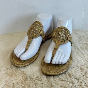 American Eagle‎ Womens Cork Thong Sandals Gold Accents Size 7